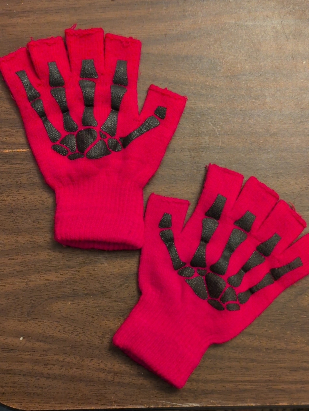 Hot Punk Fingerless Gloves with Black Skeleton Design